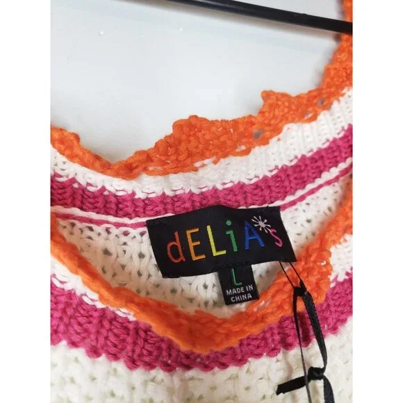 Delia*s Dollskill Womens L Cropped Sweater Crochet Retro Summer Loose Knit - Picture 5 of 7